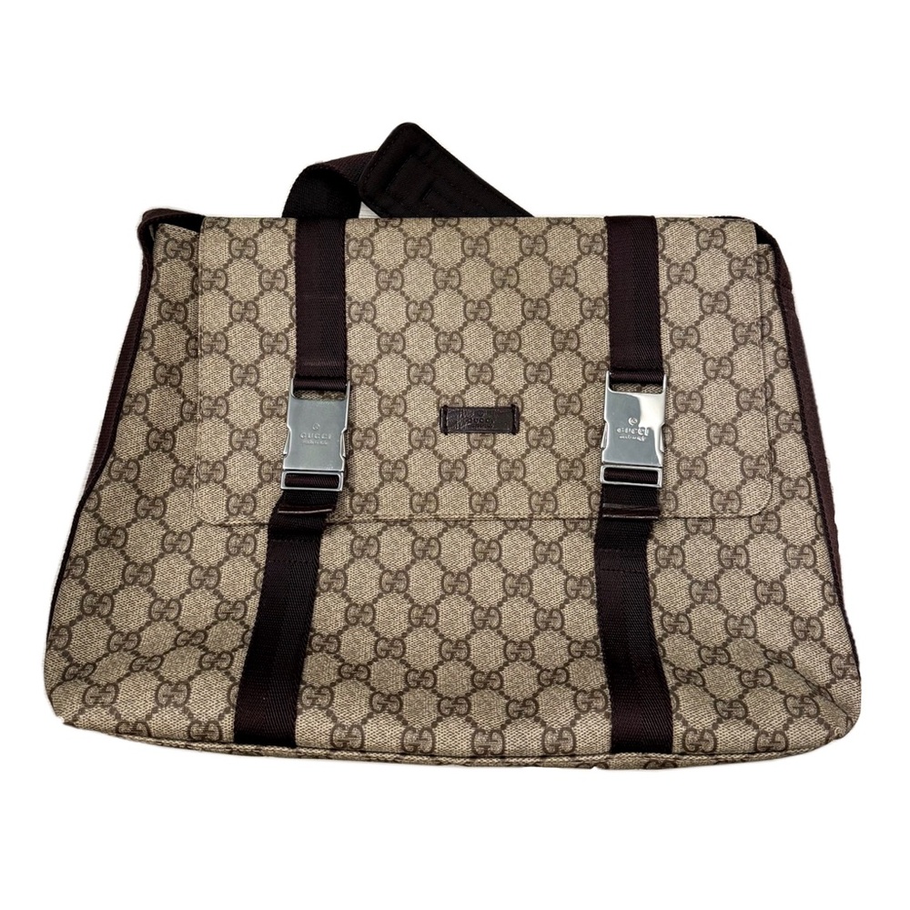 Gucci GG Double Buckle Flap Messenger/Hand Bag in beige/brown 💼🎞️